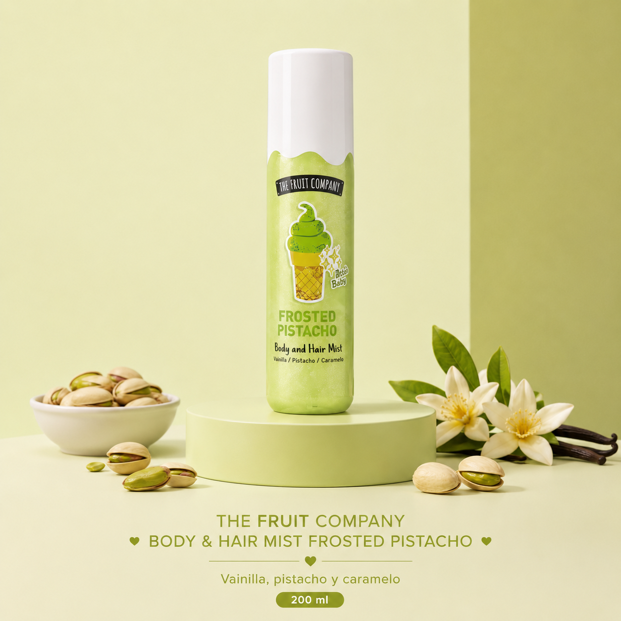 The Fruit Company Body & Hair Mist Frosted Pistacho – Bruma Corporal y Capilar con Brillo