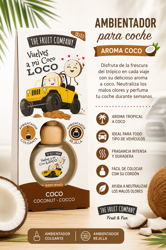 Ambientador para Coche Coco – The Fruit Company | Aroma Tropical Duradero 6,5ml