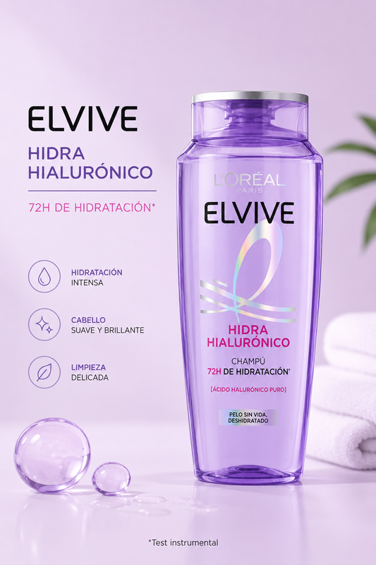 💜 Champú Elvive Hidra Hialurónico – Hidratación Intensa 72H
