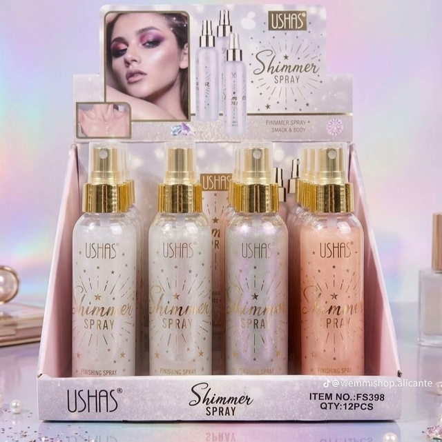 ✨ Shimmer Spray Ushas – Brillo Radiante para Rostro y Cuerpo